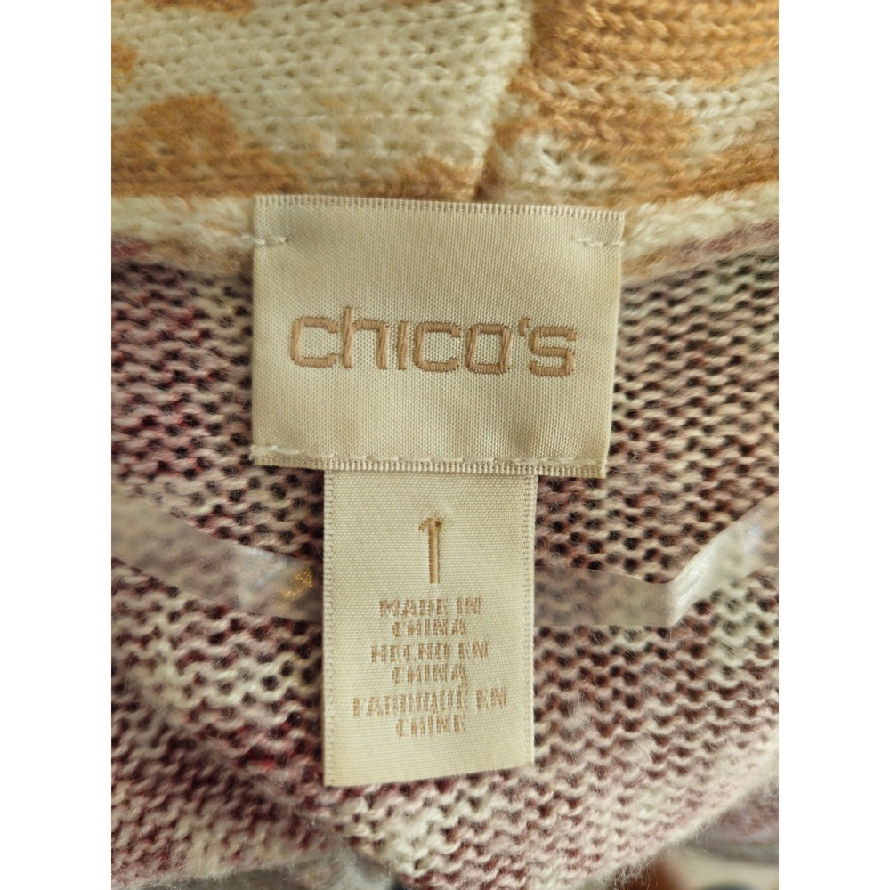 Chico's Cardigan Women M Multicolor Abstract Floral Long Open Front Earthy Fall - Picture 4 of 6